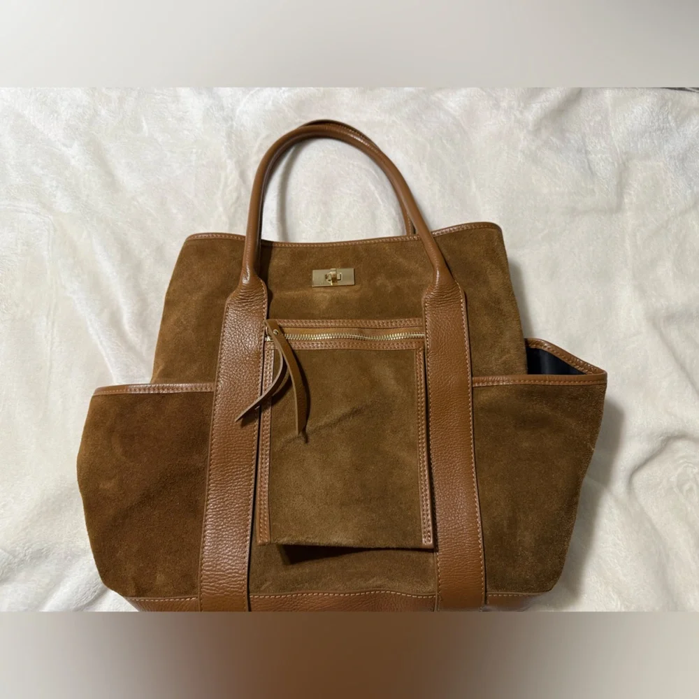 La Via Firenze Hobo Tote Genuine Leather with shoulder strap Camel Brown Suede